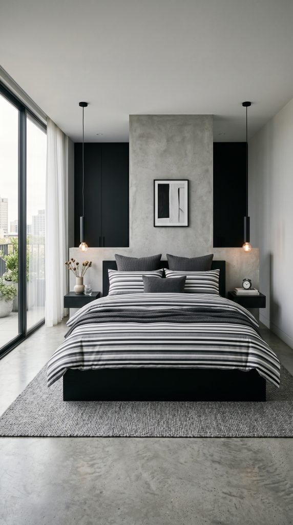 Modern minimalist bedroom featuring black 202605311833