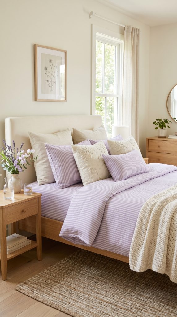 Soft contemporary bedroom featuring lavender 202605311831