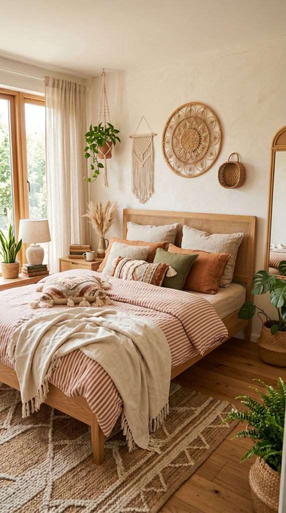 Warm bohemian bedroom featuring terracotta 202605311825