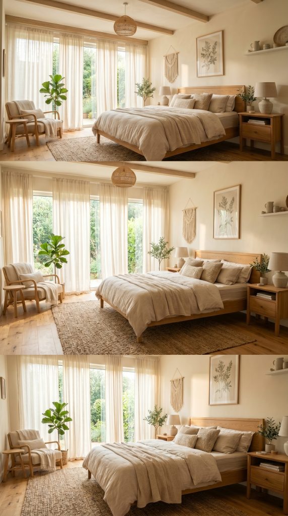 Bright organic bedroom featuring floor to ceiling 202606021045