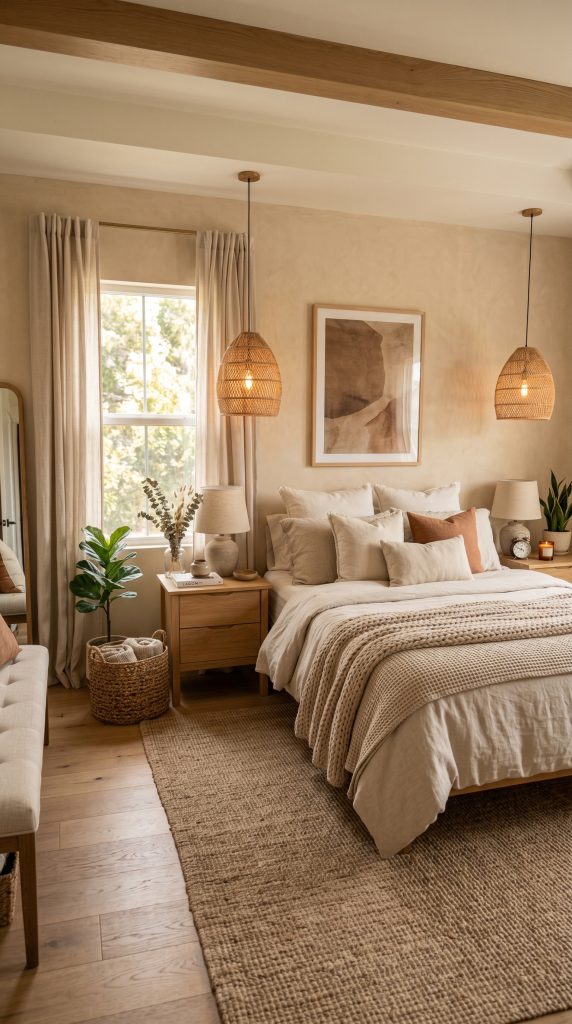 Cozy bedroom featuring woven rattan 202606041631