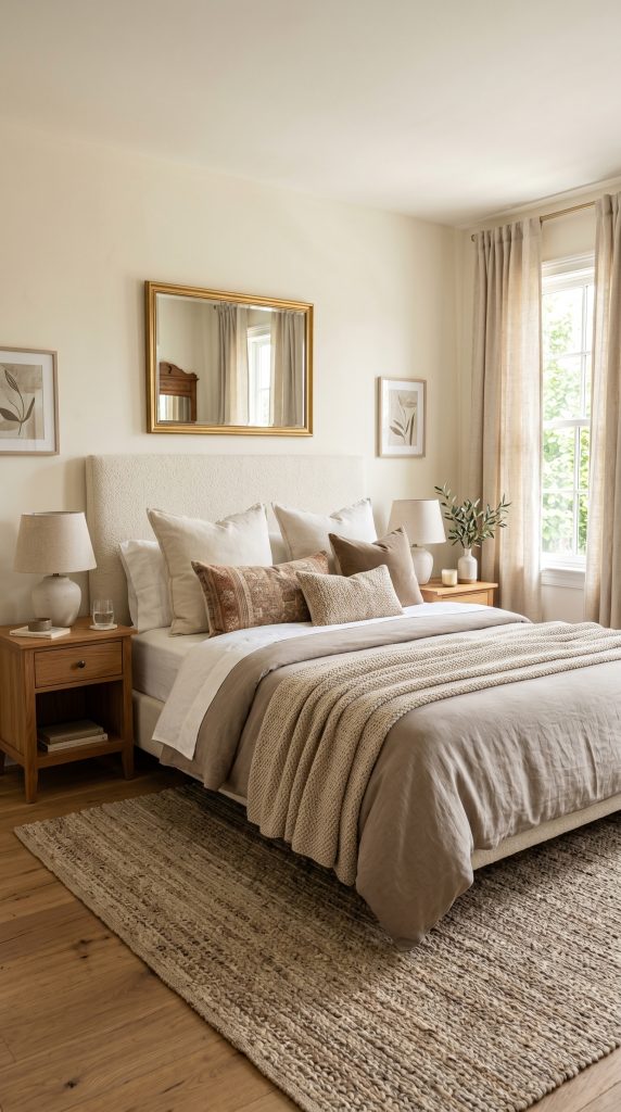 Elegant bedroom featuring a cream 202606041635