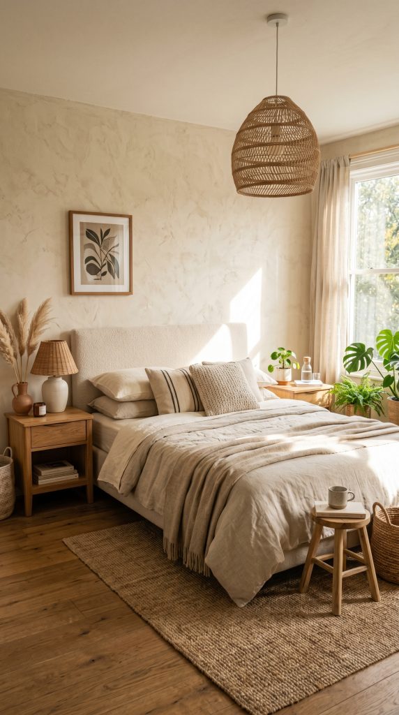 Elegant organic bedroom featuring textured 202606021051