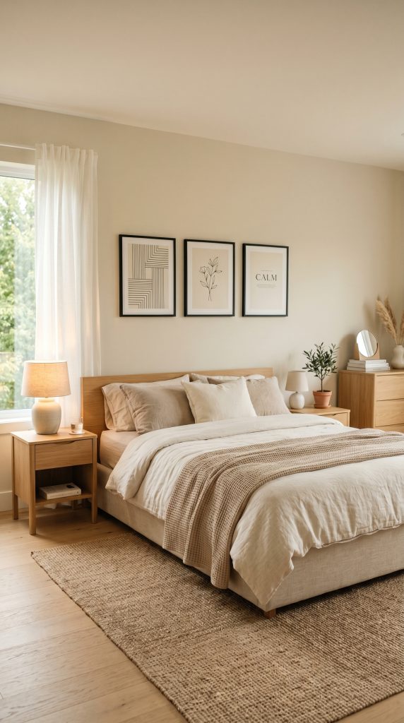 Modern bedroom featuring minimalist framed 202606041653