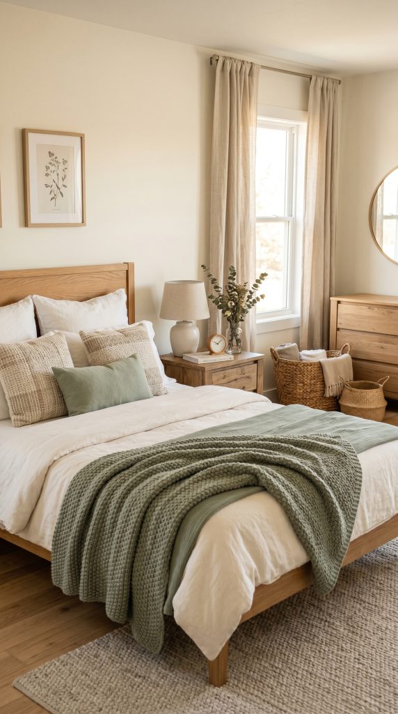 Modern bedroom featuring soft sage 202606041623