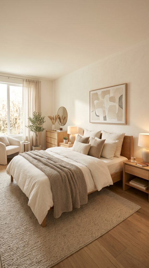 Modern neutral bedroom featuring ivory 202606011701