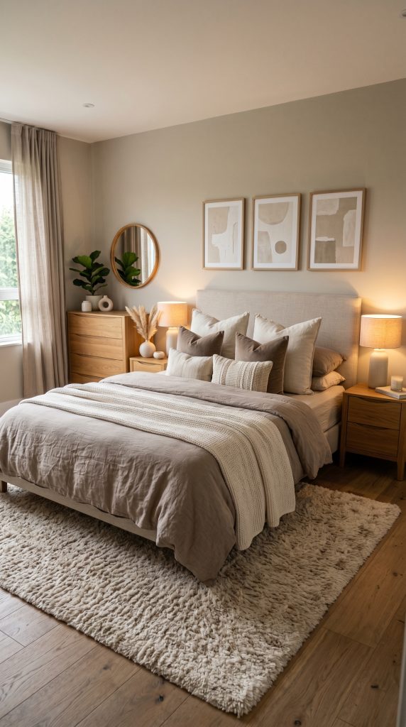 Modern neutral bedroom featuring taupe 202606011639