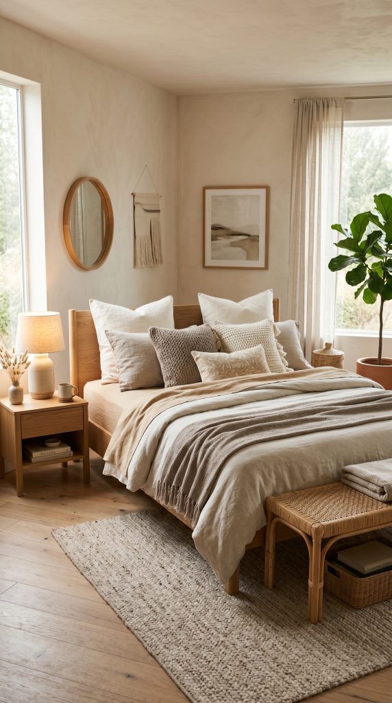 Modern organic bedroom featuring layered 202606021102