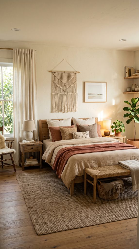 Organic bedroom featuring layered earth tone 202606021052