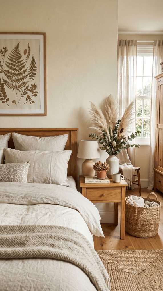 Serene bedroom featuring dried pampas 202606021050