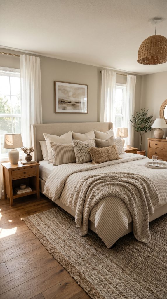 Sophisticated neutral bedroom featuring beige 202606011656