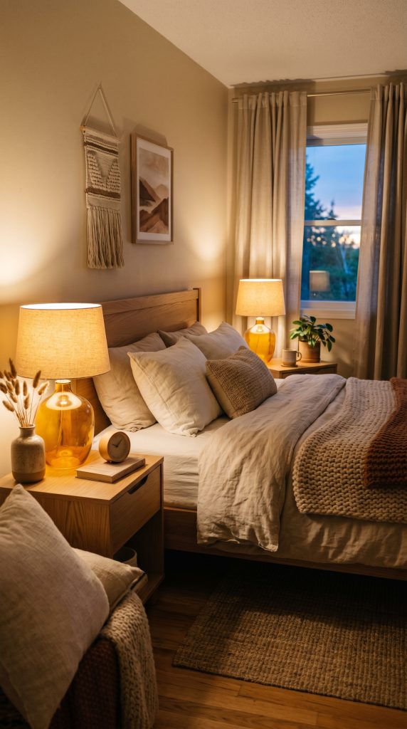 Warm bedroom featuring amber glass 202606041723