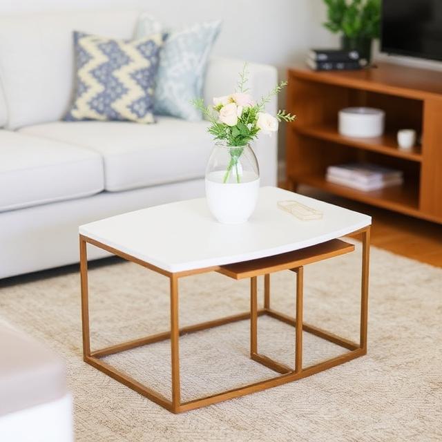 Different Types of Coffee Tables: Complete Guide to Choosing the Perfect Coffee Table 9 Stylish nesting coffee tables with a space-saving design, arranged in a contemporary living room with modern décor.
