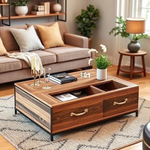 Different Types of Coffee Tables: Complete Guide to Choosing the Perfect Coffee Table 7 Functional storage coffee table with hidden compartments and shelves, perfect for organizing a stylish living room.