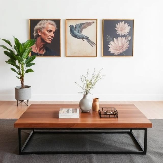 Different Types of Coffee Tables: Complete Guide to Choosing the Perfect Coffee Table 5 Rectangular coffee table with a minimalist design and decorative accessories, ideal for a spacious and elegant living room.