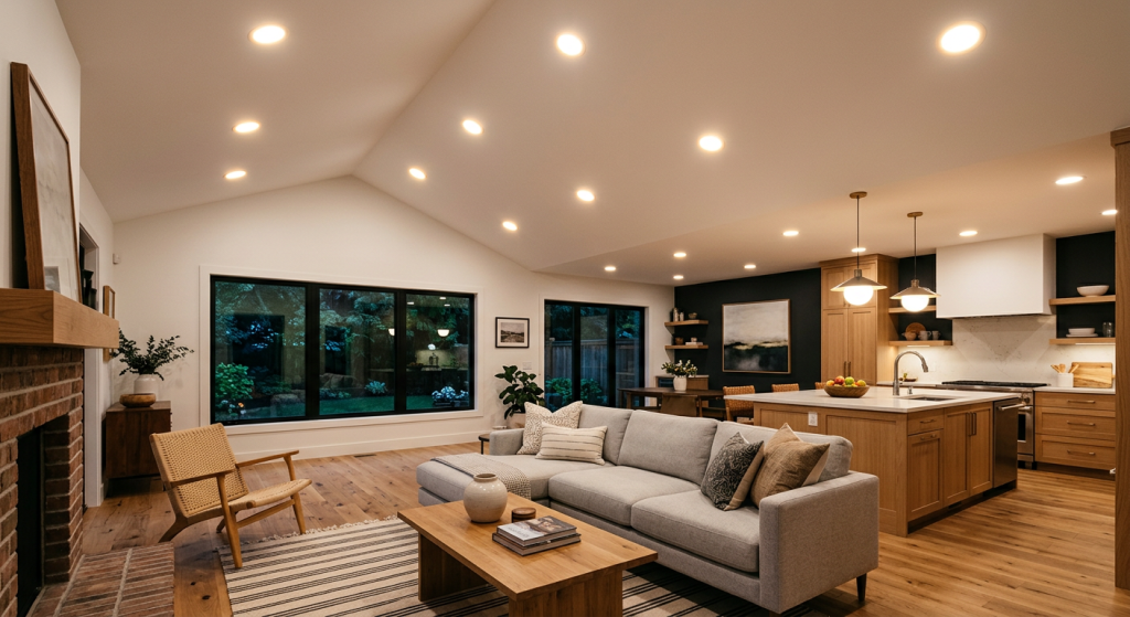 20 Best Types of Lighting Fixtures to Transform Every Home 7 Modern recessed LED Types of Lighting Fixtures installed in a contemporary ceiling.