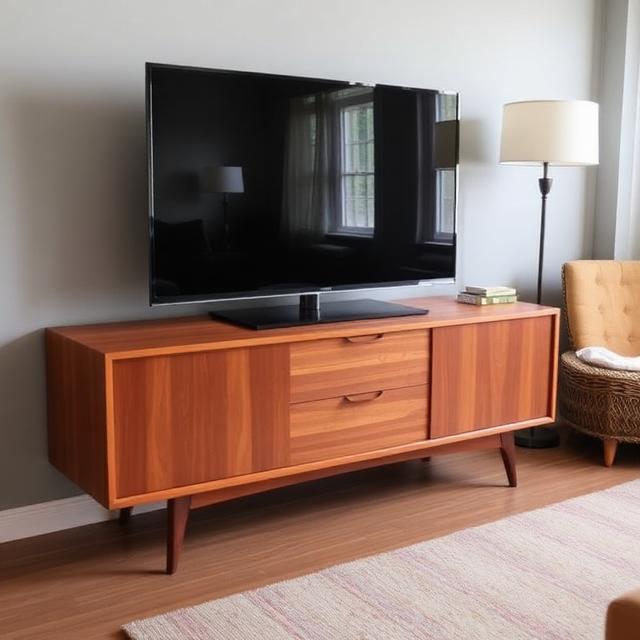 TV Stand: The Ideal Combination of Design and Utility 8 Mid-century modern wooden TV stand with tapered legs
