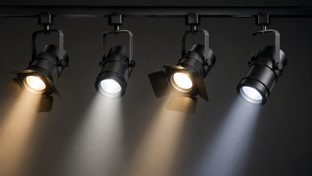 20 Best Types of Lighting Fixtures to Transform Every Home 16 Adjustable spotlight fixtures, one of the most versatile Types of Lighting Fixtures, highlighting artwork in a modern living room.