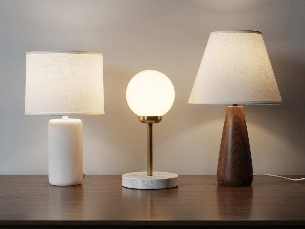 20 Best Types of Lighting Fixtures to Transform Every Home 6 Modern table lamp, one of the best Types of Lighting Fixtures, placed on a wooden bedside table.
