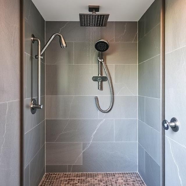 minimalist walk in shower ideas with glass panel and neutral tiles