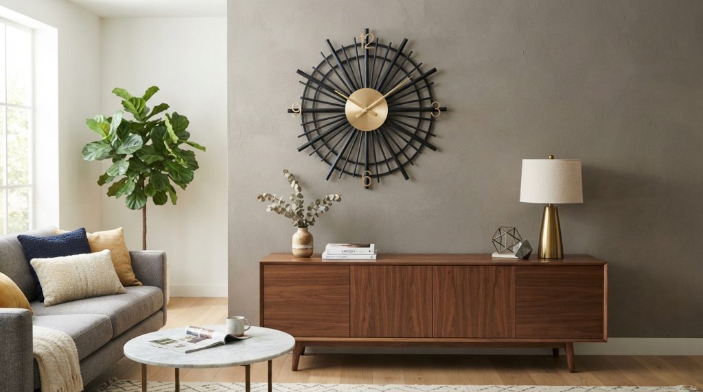 Artistic decorative plate arrangement on a modern interior wall.