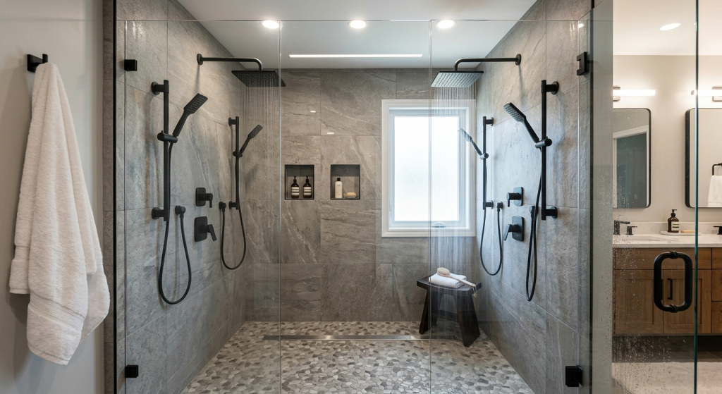 Walk In Shower with Dual Showerheads