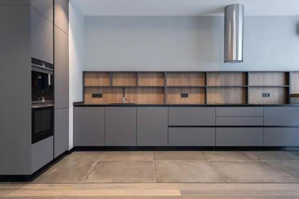 20 Types of Kitchen Cabinets 2 Modern flat-panel kitchen cabinets with handleless doors.