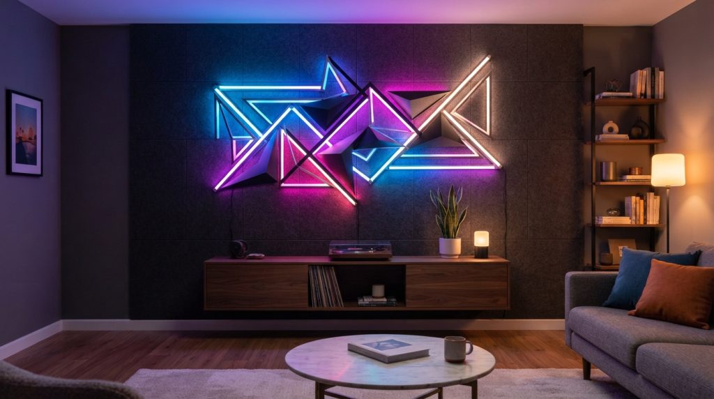 Decorative LED wall installation creating a modern lighting effect.