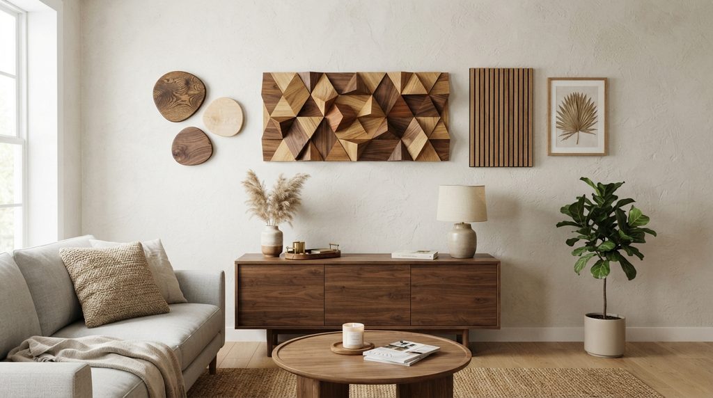 Modern wooden wall accents in a contemporary interior.