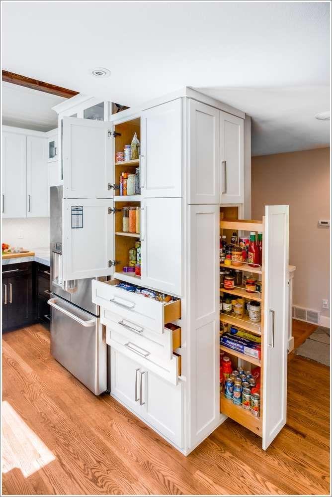 20 Types of Kitchen Cabinets 15 Floor-to-ceiling pantry kitchen cabinet with organized food storage and pull-out shelves.