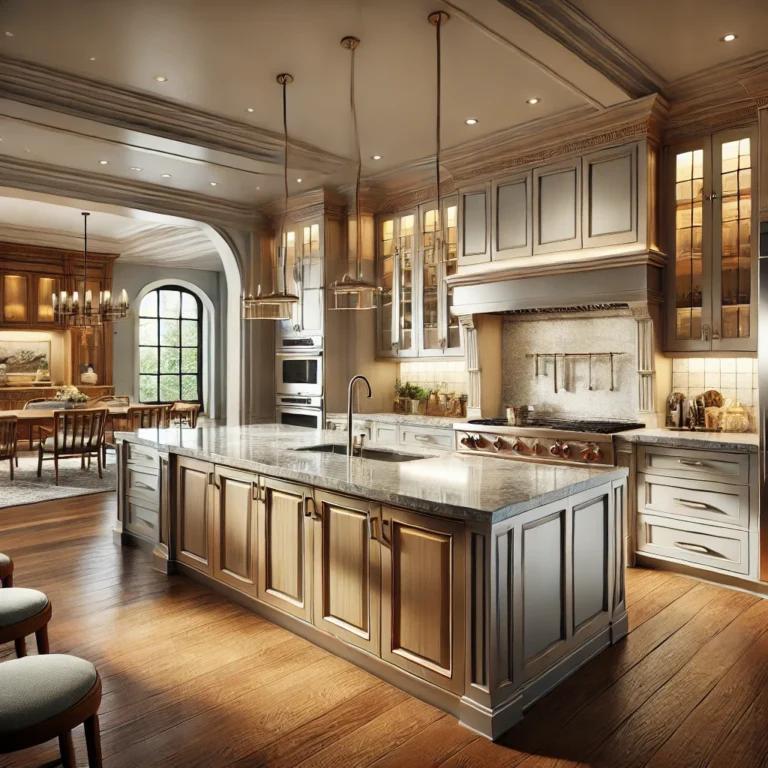 20 Types of Kitchen Cabinets 11 Luxury custom kitchen cabinets with built-in storage solutions and a large kitchen island.