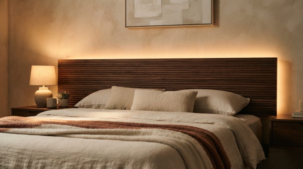 20 Bedroom Lighting Ideas using hidden LED lighting behind the headboard