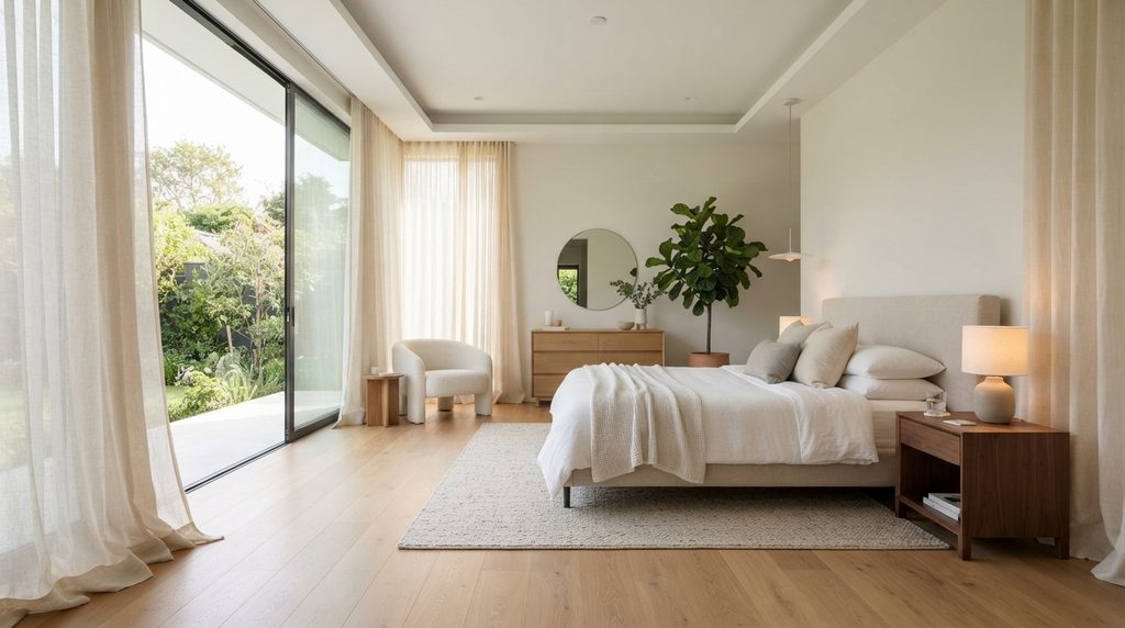 20 Bedroom Curtain Ideas for Modern Interiors 11 Long full-length curtains framing a modern bedroom window