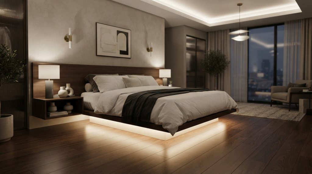 20 Bedroom Lighting Ideas with hidden LED lighting under the bed