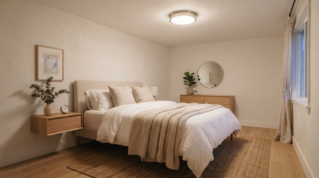 Ceiling light illuminating bedroom 20260910172916