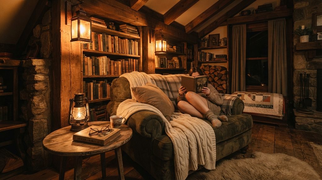 Reading corner with a rustic style.