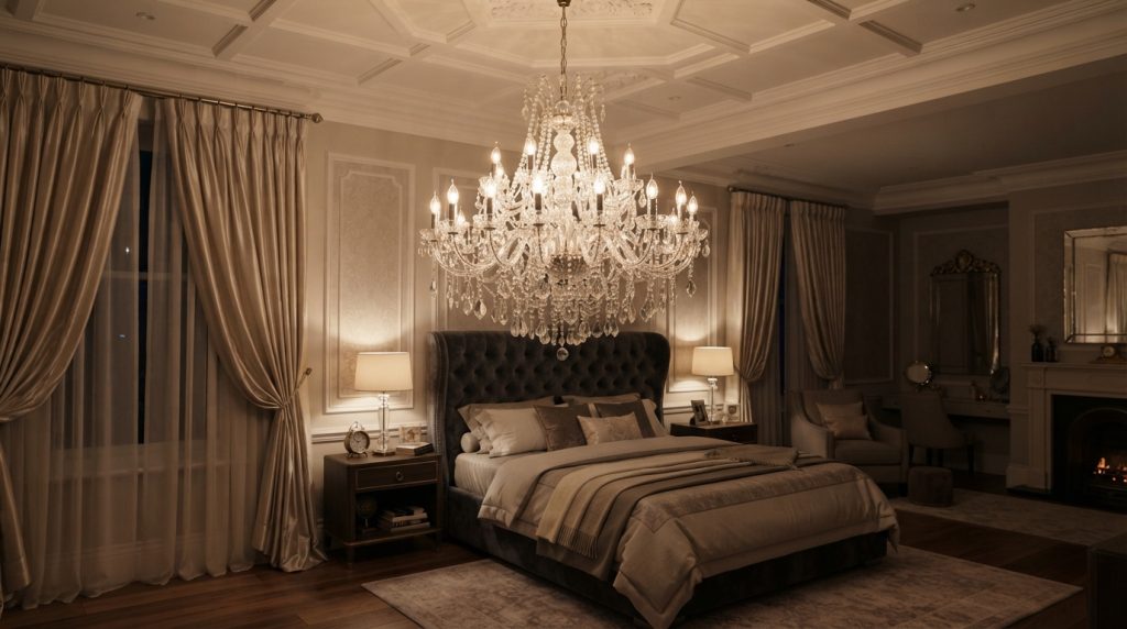 Crystal chandelier in luxury bed… 20260910173333