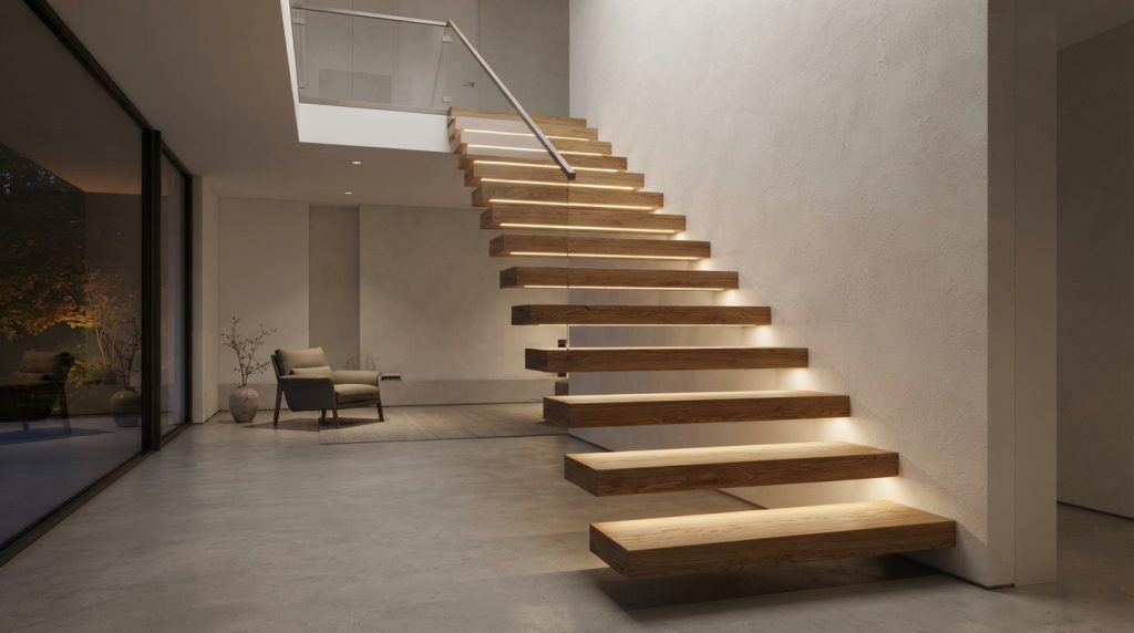 Floating wooden staircase with l… 20260912215458