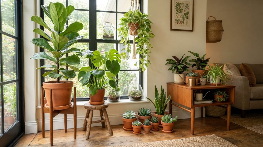 Indoor plant decor ideas with a dining table plant centerpiece