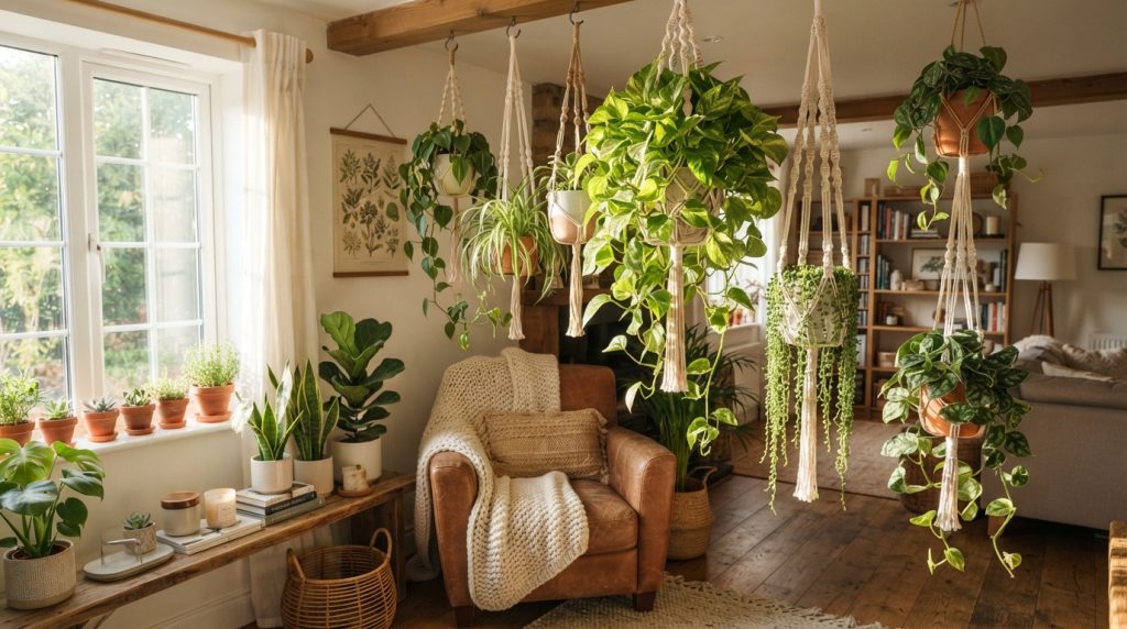 Indoor plant decor ideas with hanging indoor planters