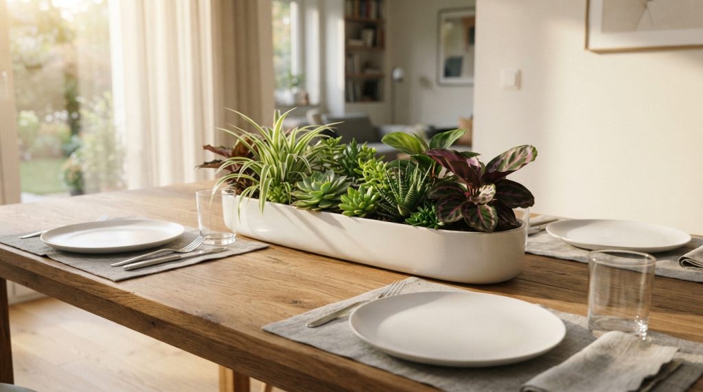 Indoor plant decor ideas with a dining table plant centerpiece