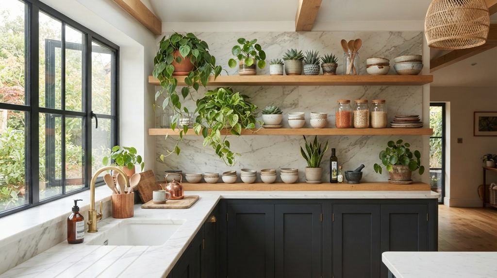 Indoor plant decor ideas for a fresh modern kitchen