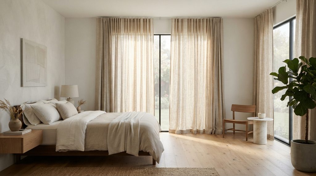 20 Bedroom Curtain Ideas for Modern Interiors 10 Natural linen curtains decorating a modern cozy bedroom