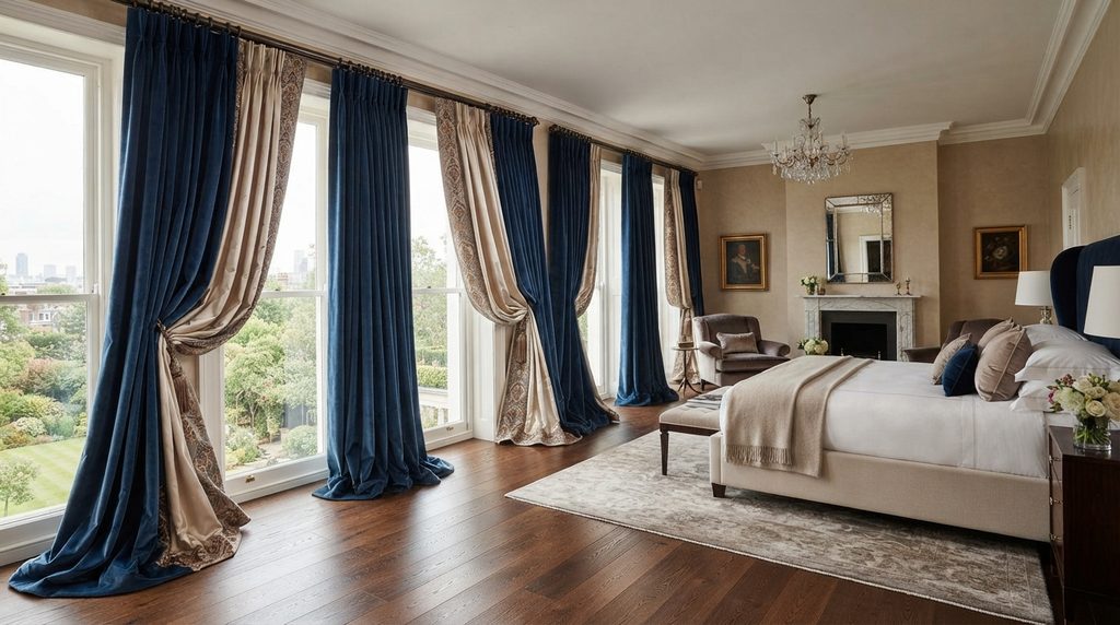 20 Bedroom Curtain Ideas for Modern Interiors 20 Luxury floor-to-ceiling curtains in an elegant modern bedroom