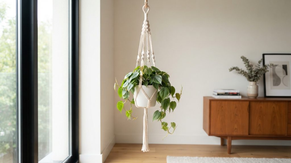 ndoor plant decor ideas with macramé hanging planters