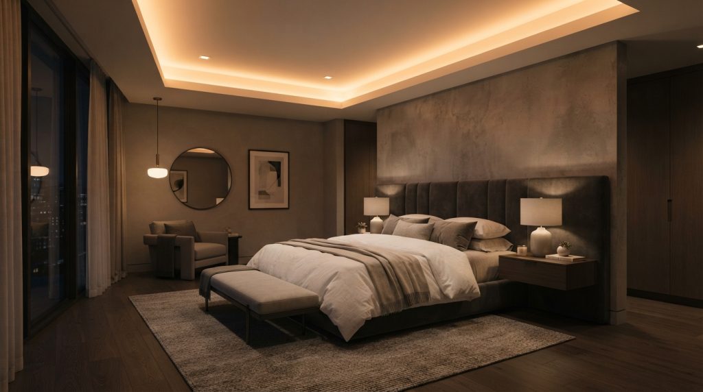 20 Bedroom Lighting Ideas featuring soft ceiling cove lighting