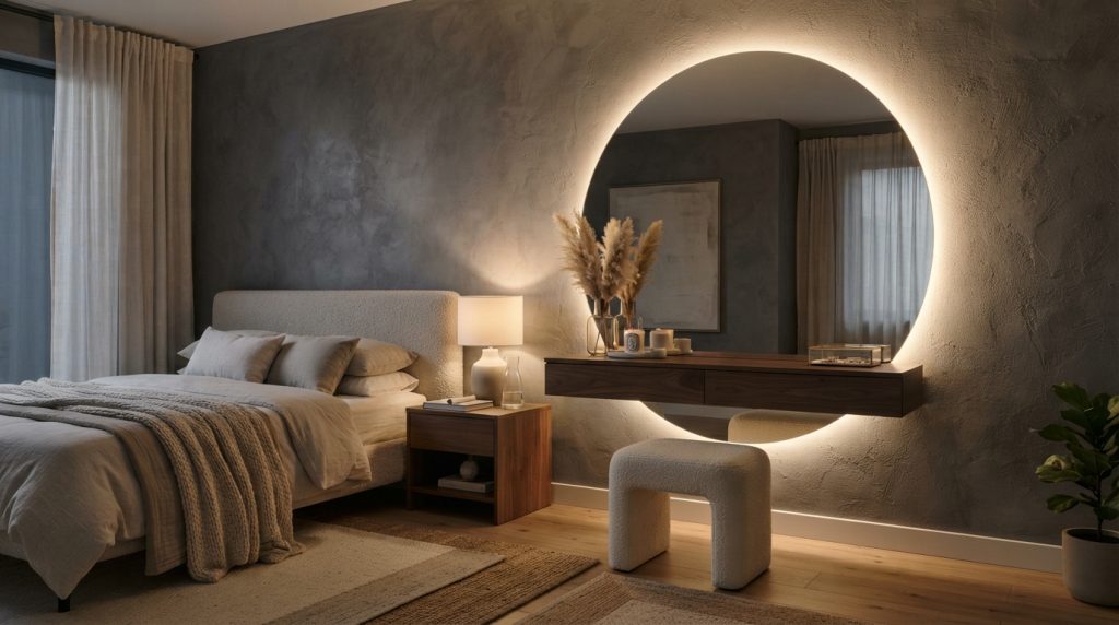 Modern bedroom with backlit mirror 20260910175640