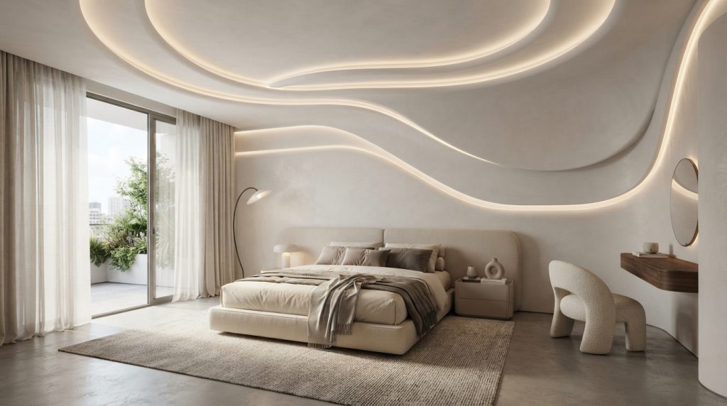 Modern bedroom with curved ceiling 20260915192250