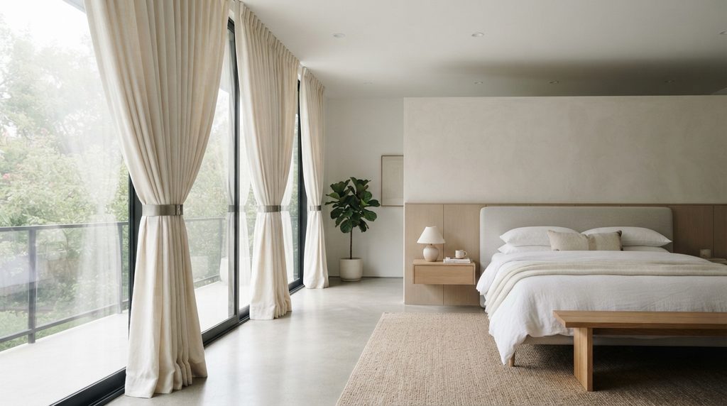 20 Bedroom Curtain Ideas for Modern Interiors 18 Full-length bedroom curtains styled with simple tiebacks