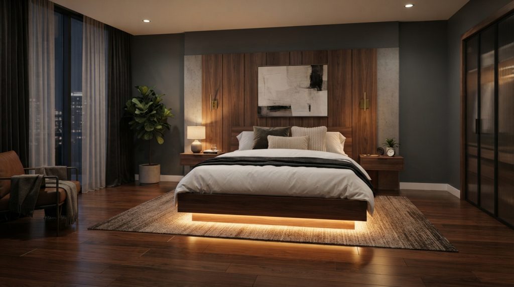 20 Bedroom Lighting Ideas with hidden LED lighting under the bed